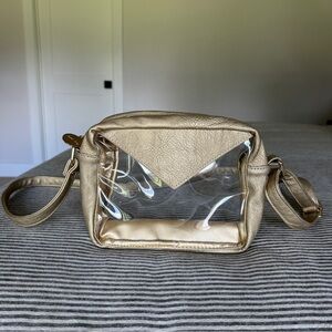 Crossbody Stadium Bag - Clear with Gold Trim